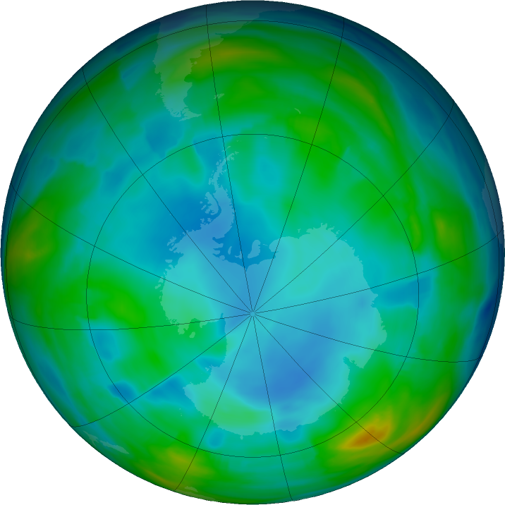 Antarctic ozone map for 02 July 2019